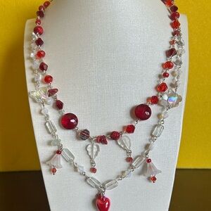 Elegant Red and Silver Beaded Necklace